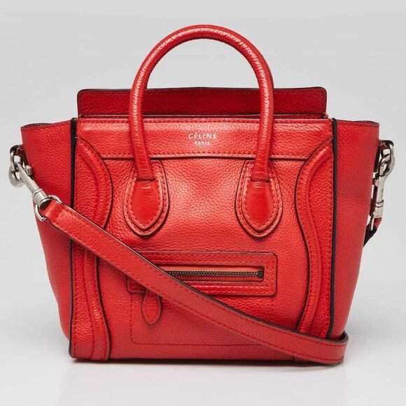 Celine Orange Pebbled Leather Nano Luggage Tote Bag - Picture 1 of 11